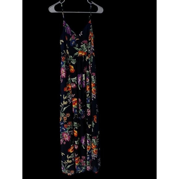 EXPRESS Floral Maxi Dress WOMEN Black Multicolor XS Cutout Front Spaghetti Strap - Picture 5 of 8